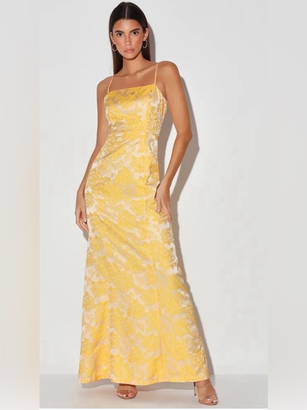 NWT Yellow Floral Jacquard Slip Maxi Dress